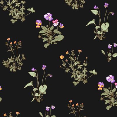 Фиалки и лютики на чёрном (крупные)