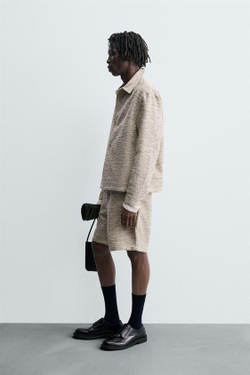 ZARA БЕРМУДЫ ИЗ ТКАНЕВОЙ СТРУКТУРЫ С КОНТРАСТОМ, ЭКРЮ / БЕЖЕВЫЙ