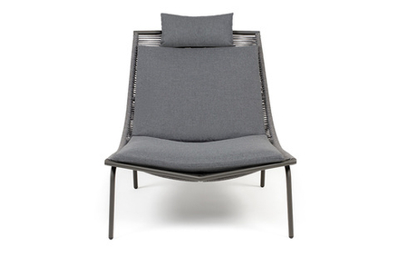 "Авиньон" кресло плетеное из роупа, каркас алюминий серый (RAL7022) муар, роуп серый круглый, ткань темно-серая 027