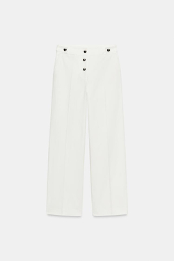 ZARA БРЮКИ С МЕТАЛЛИЧЕСКИМИ ПУГОВИЦАМИ, ЭКРЮ
