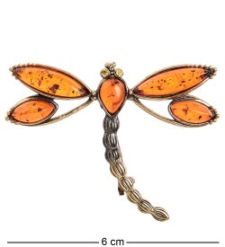 AM-2397 Брошь «Стрекоза Эмма» (латунь, янтарь)
