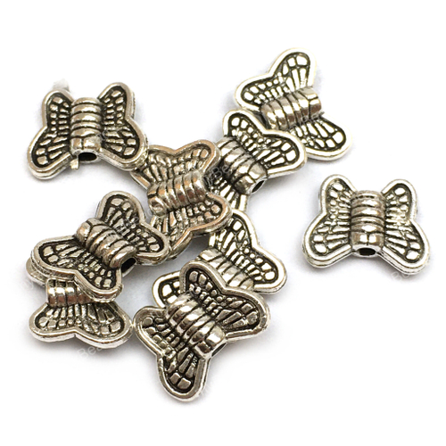 Бусины "Бабочки" 10х8 мм (10 шт), под серебро