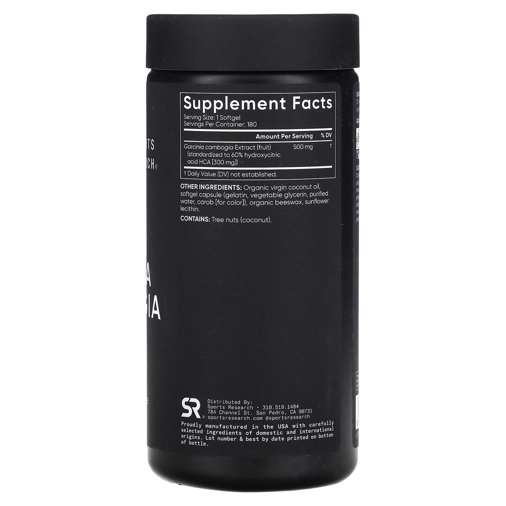 Sports Research, гарциния камбоджийская с кокосовым маслом, 500 мг, 180 капсул