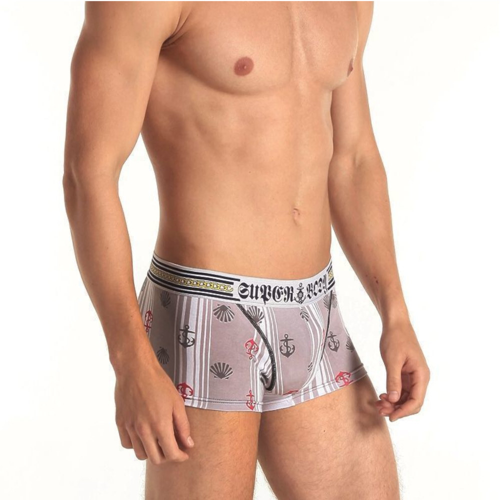 Мужские трусы боксеры коричневые с морским принтом Superbody Boxer Beige