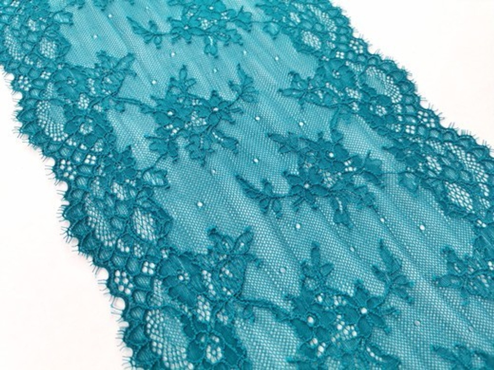 Эластичное кружево, 21 см, яркая бирюза, с ресничками, (Арт: EK-1080), м