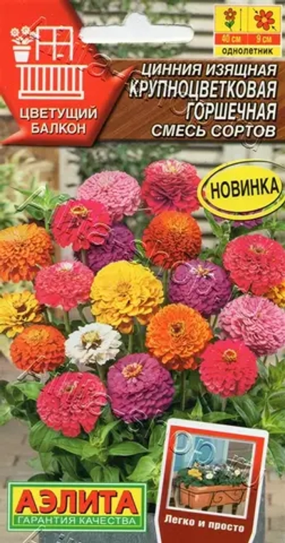 Цинния Крупноцветковая горшечная, смесь сортов 12шт (Аэлита)
