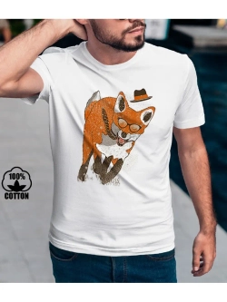 Футболка мужская/с лисой в шляпе/с дизайнерским принтом
