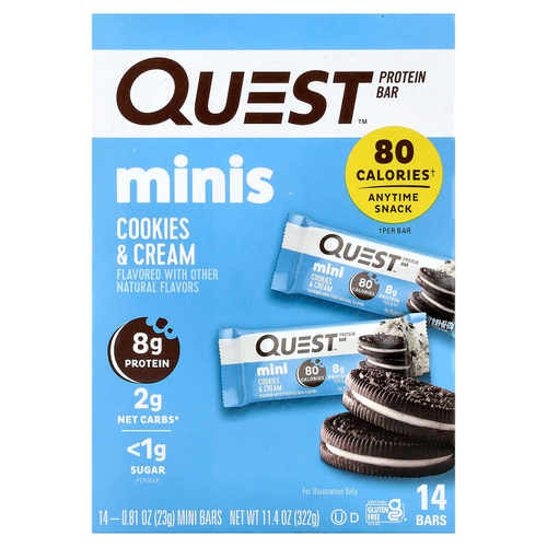 Quest Nutrition, мини, протеиновый батончик, печенье и крем, 14 батончиков по 23 г (0,81 унции)