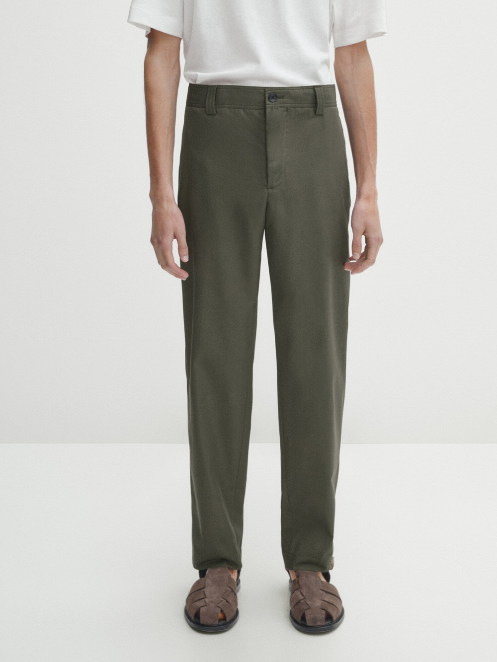 Massimo Dutti Зауженные брюки из 100% хлопка, зеленый