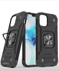 Противоударный чехол для Honor X8A черный с пластиной для магнитного автодержателя и кольцом подставкой