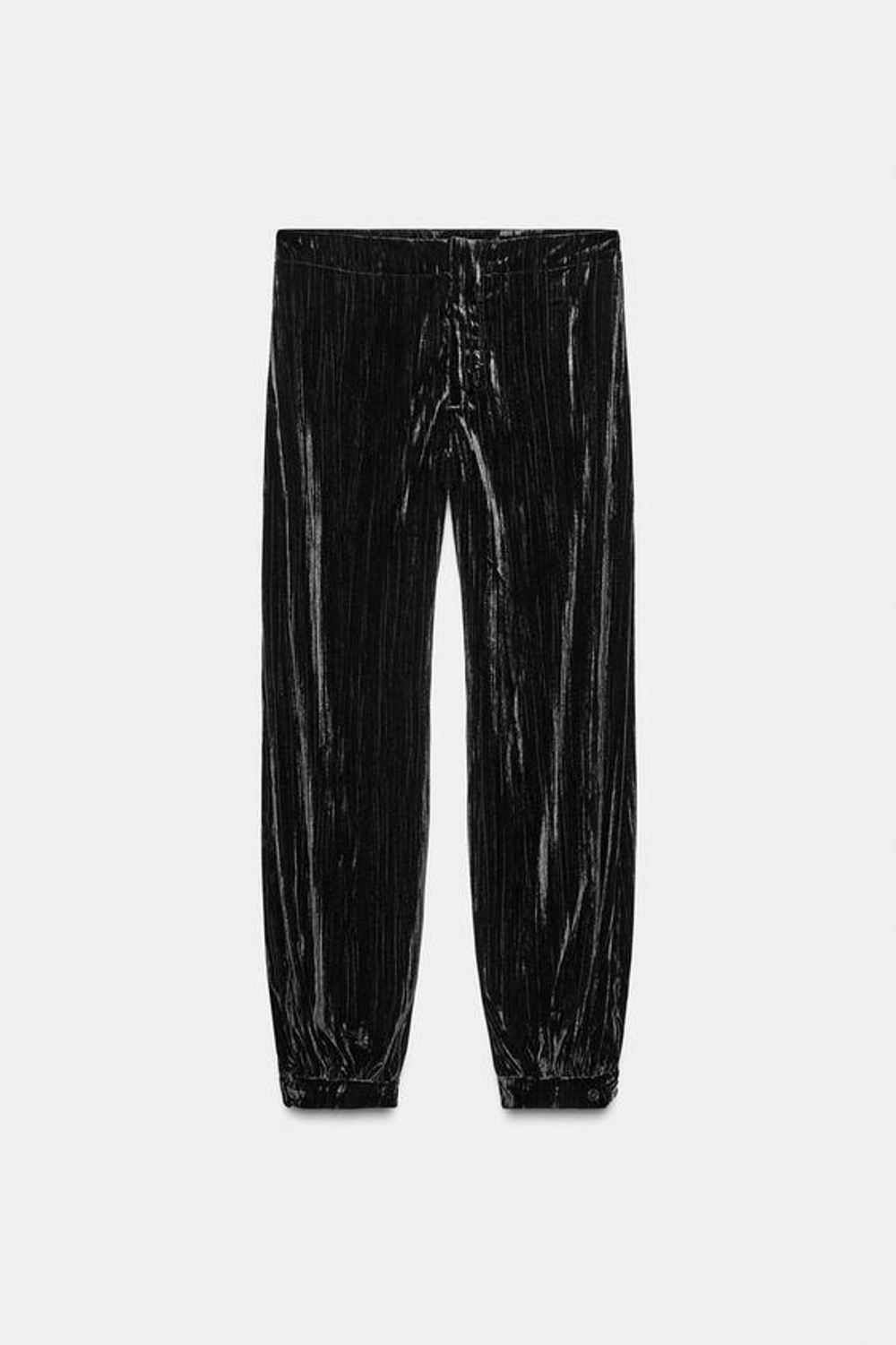 ZARA БАРХАТНЫЕ БРЮКИ-ШАРЫ — ZW COLLECTION, ЧЕРНЫЙ