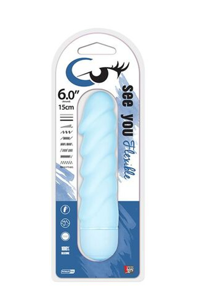 Голубой вибратор со спиралевидным рельефом SEE YOU FLEXIBLE - 15 см. (Цвет: голубой)
