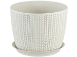 Кашпо Вязание D210мм 4,5л с поддоном (Белый ротанг)