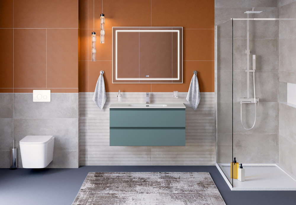 Тумба с раковиной подвесная BelBagno KRAFT-1000-2C-SO-AO Голубой матовый, раковина белая BB1000ETL