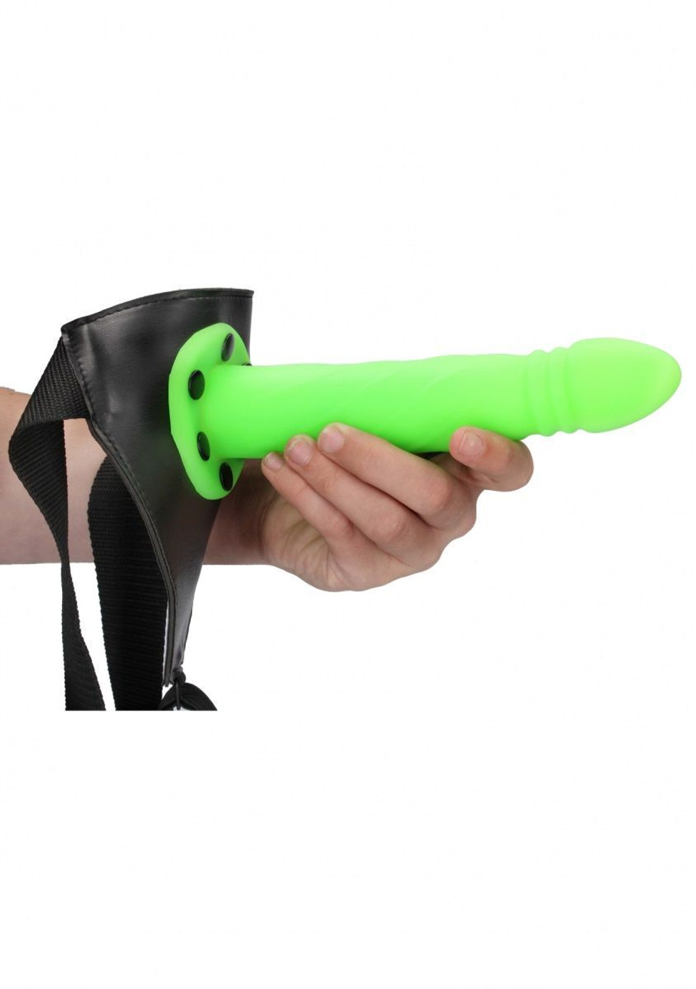 Зеленый страпон-фаллопротез со спиралевидной фактурой - 20,6 см.