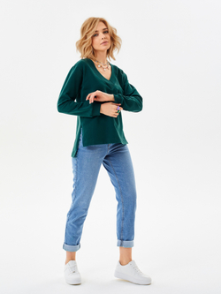 Джемпер с V-вырезом и удлиненной спинкой