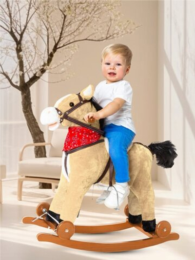 Лошадка каталка-качалка AMAROBABY (West), с колесами, бежевый, 69.5x28.5x74 см.