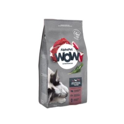 Сухой корм для собак AlphaPet WOW для взрослых животных средних пород, с говядиной и сердцем, 15 кг