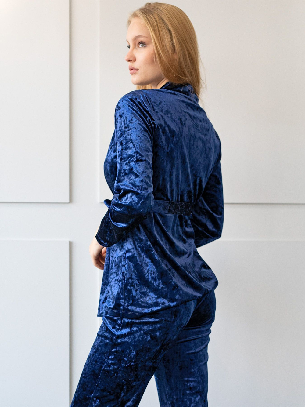 Женский домашний костюм из бархатного велюра (Размер: M) (Цвет: синий)