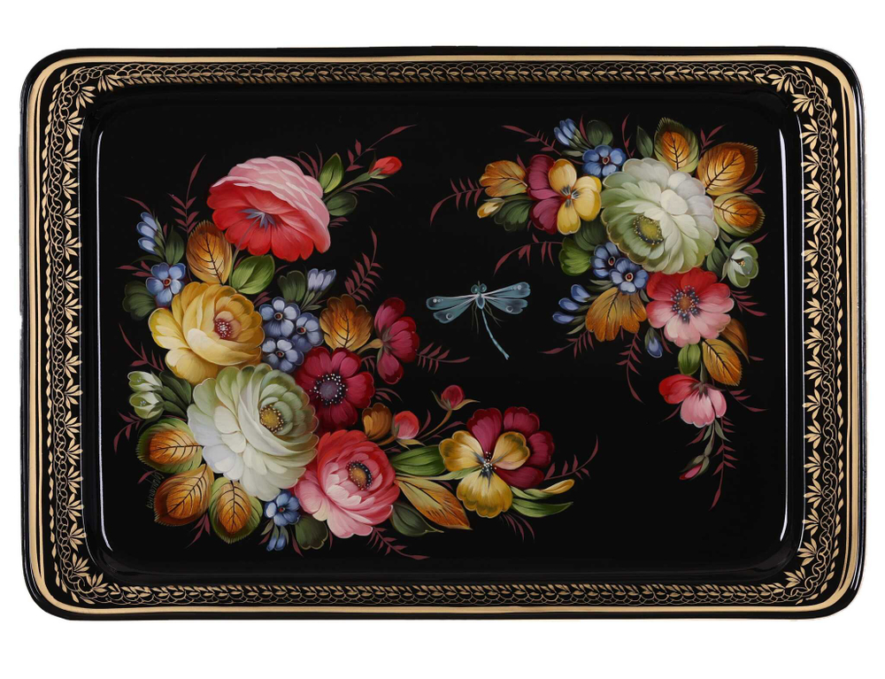 Жостовский поднос декоративный, размер 53х36 см (A28), металлический