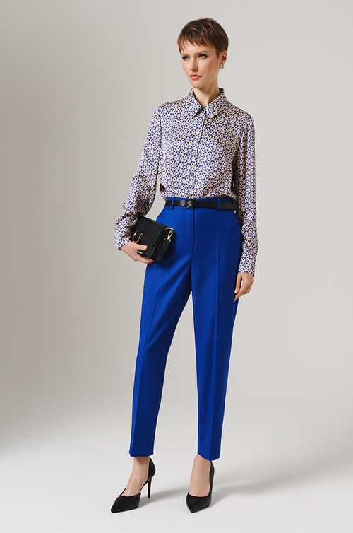 23145 Блузка женская (бежево-васильковый принт)