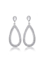 Серьги длинные вечерние капли с кристаллами серебристые