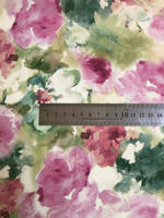 Штапель принт цветы акварель розовый/зеленый на кремовом D14C1