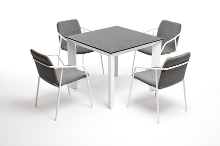 "Венето" обеденная группа на 4 персоны со стульями "Марокко", каркас белый, роуп серый