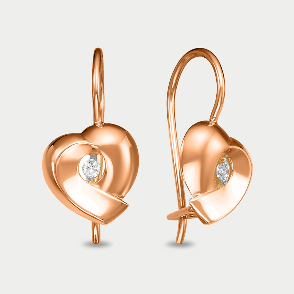 Серьги детские с фианитами из красного золота 585 пробы (арт. 127916)