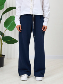 Брюки утепленные для девочки палаццо с ремнем "Fashion" тёмно-синие