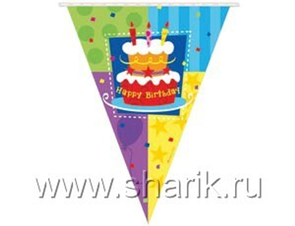 Гирлянда-вымпел Торт Birthday 360см