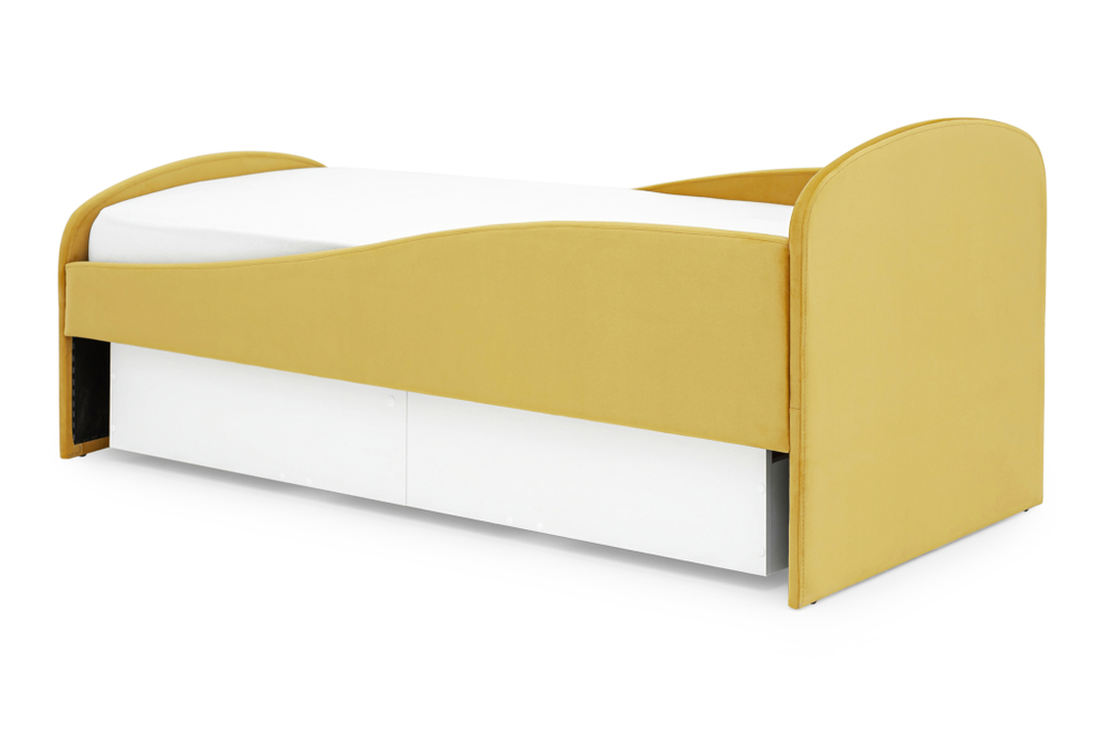 Детская мягкая кровать с ящиком Бельмарко Letmo горчичный велюр