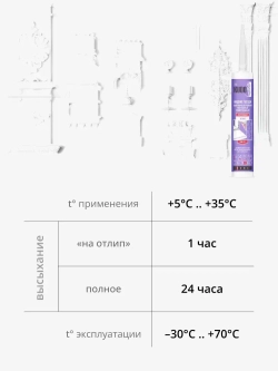 Клей-герметик монтажный KUDO "ЖИДКИЕ ГВОЗДИ" на акриловой основе. Универсальный, белый, KBK 301