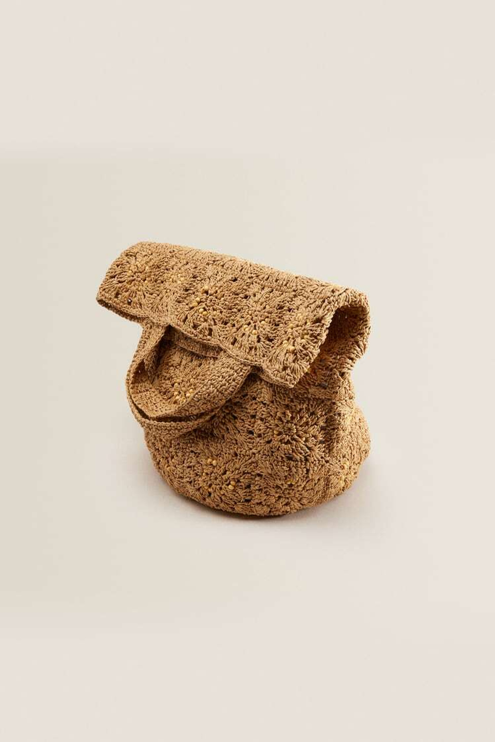 ZARA HOME БУМАЖНАЯ СУМКА-ТОУТ ИЗ БИСЕРА,  СВЕТЛО-БЕЖЕВЫЙ