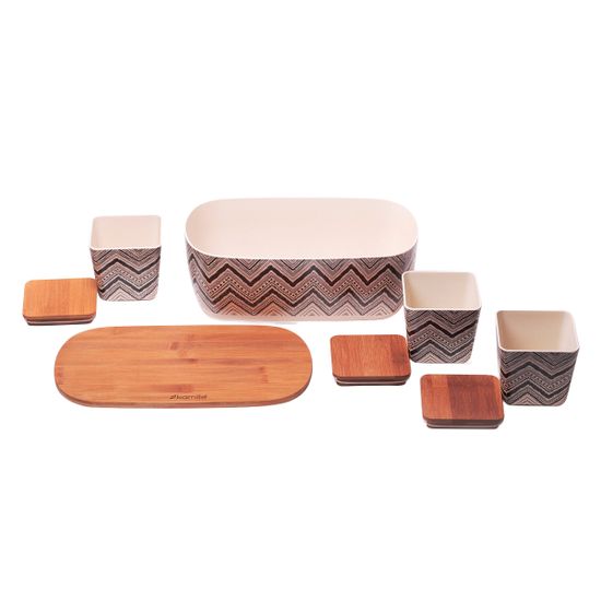 Хлебница с бамбуковой крышкой Kamille KM-1131 с 3 емкостями для сыпучих продуктов