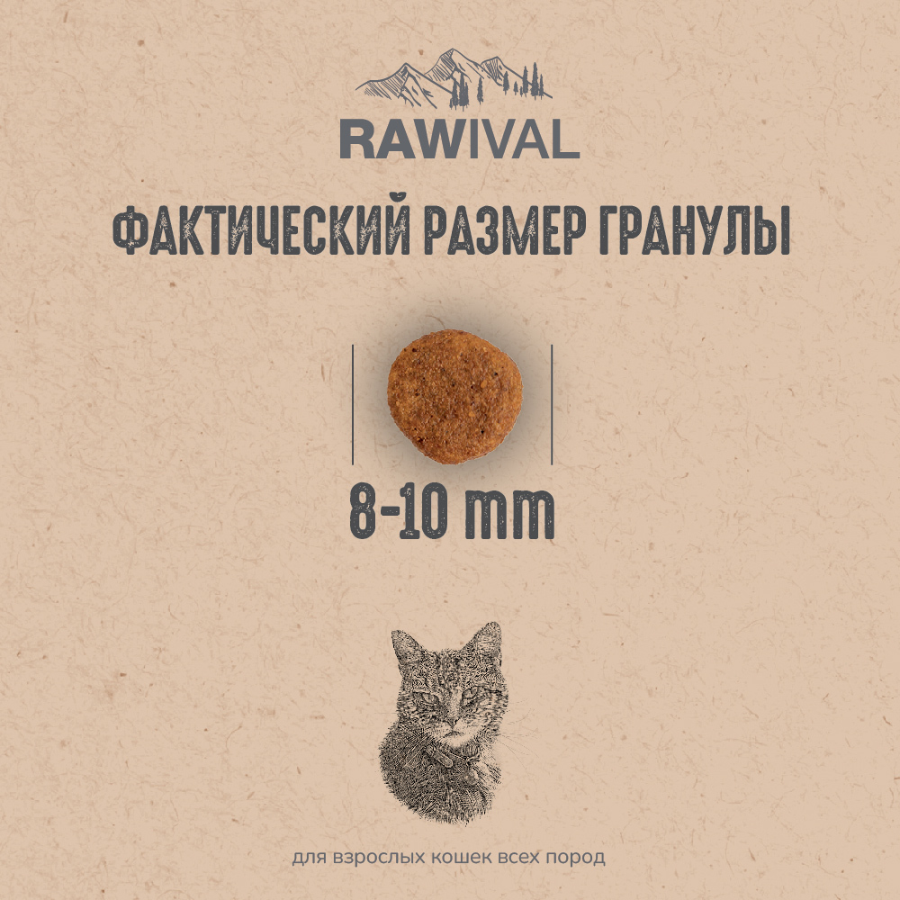 Сухой корм RAWIVAL для взрослых кошек с уткой и индейкой - 0,4 кг