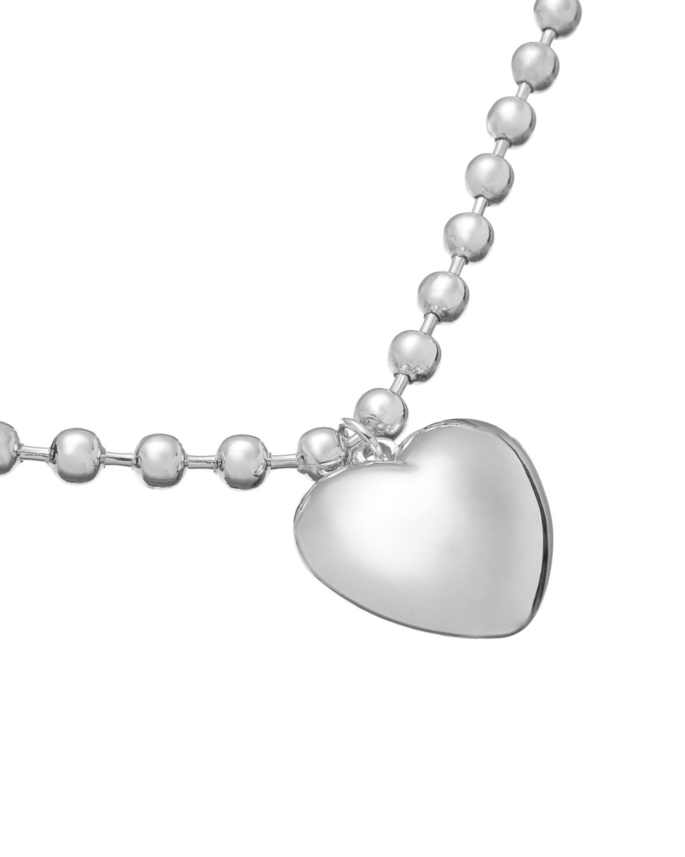Колье металлическое сердце, цепь из шариков, серебро