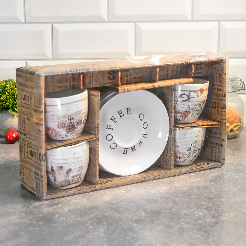 Чайный набор на 4 персоны 180мл с ложками "Кофейный дворик"