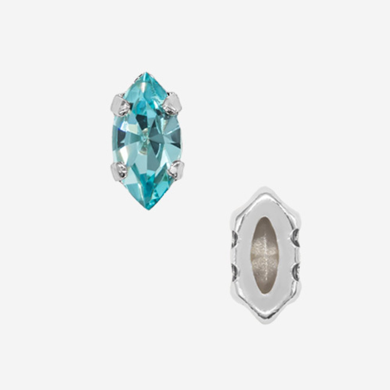 Кристалл Маркиз (Marquise Fancy Stone) в цапах, оттенок "Индиголит"/"Indicolite", 6*3мм, родирование
