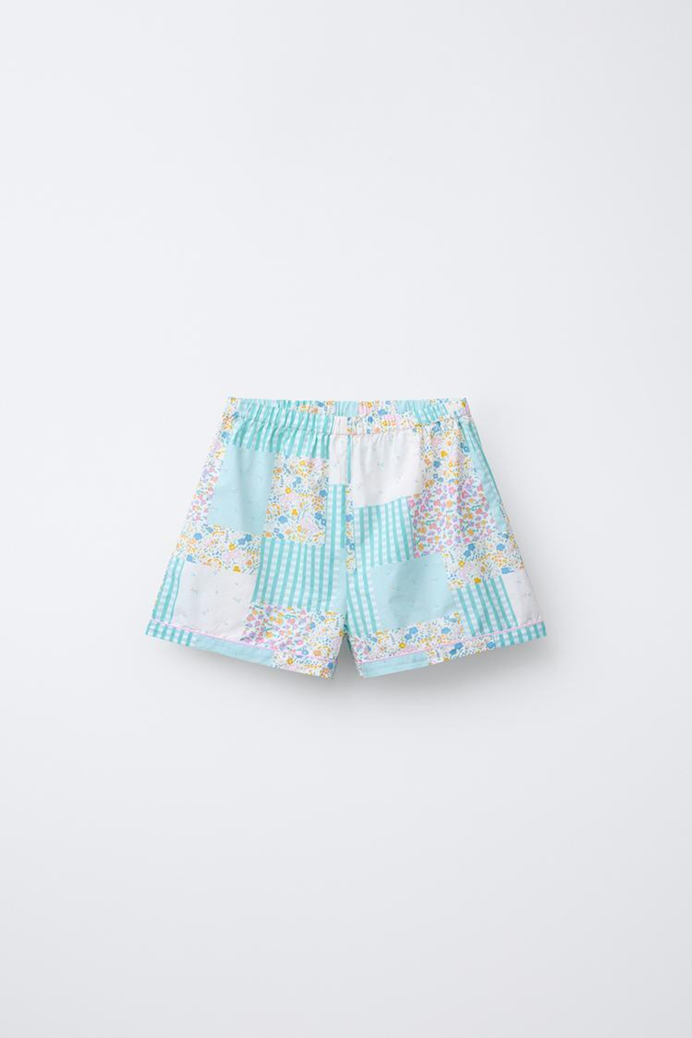 ZARA ПИЖАМА С РУБАШКОЙ И ШОРТАМИ В СТИЛЕ ПЭЧВОРК, ЭКРЮ