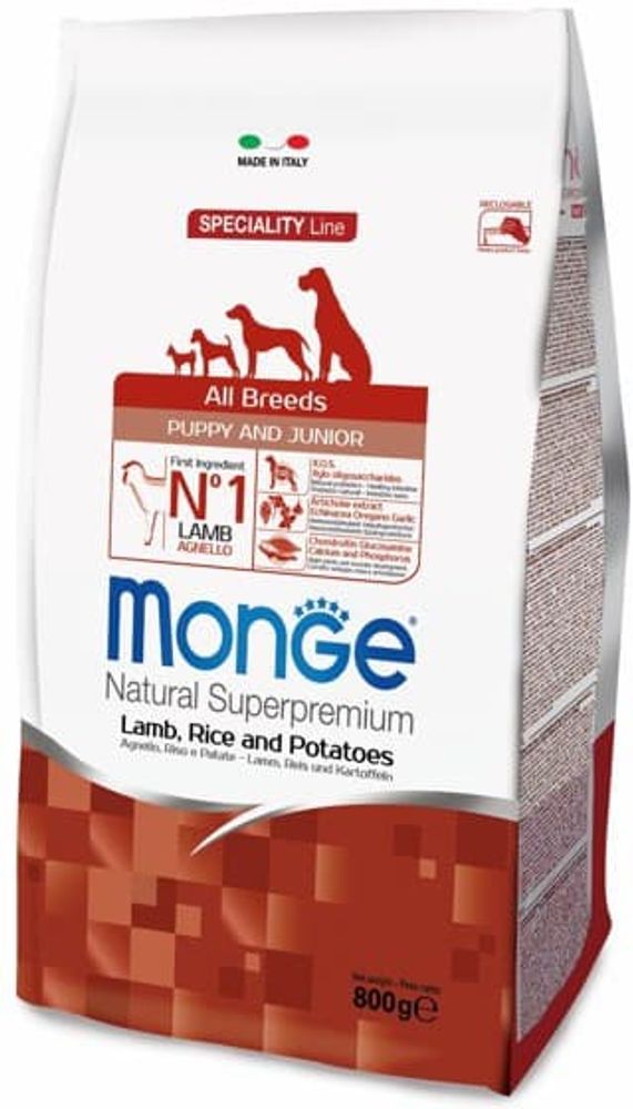 Monge Dog 800г Speciality Puppy&Junior корм для щенков всех пород ягненок с рисом и картофелем Monge Dog 800г Speciality Puppy&Junior корм для щенков всех пород ягненок с рисом и картофелем