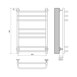 Электрический полотенцесушитель MELODIA Fusion Square Electro 50/80 П7 (MTRFQE5080) CУХОЙ ТЭН 81 Вт