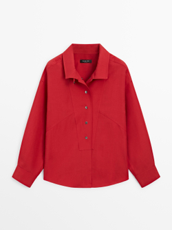 Massimo Dutti Рубашка свободного кроя с кнопками, красный