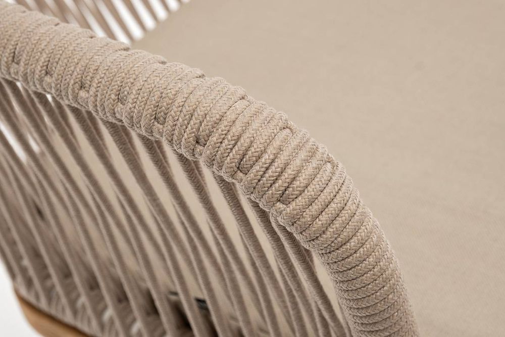 "Лион" стул плетеный из роупа, основание дуб, роуп бежевый круглый, ткань бежевая 035