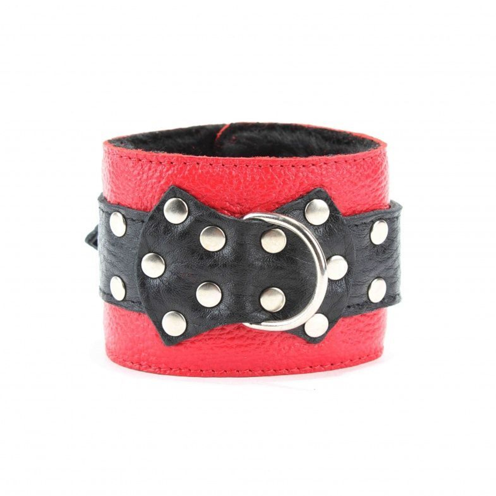 Красно-черные наручники c меховой подкладкой (Цвет: красный с черным)