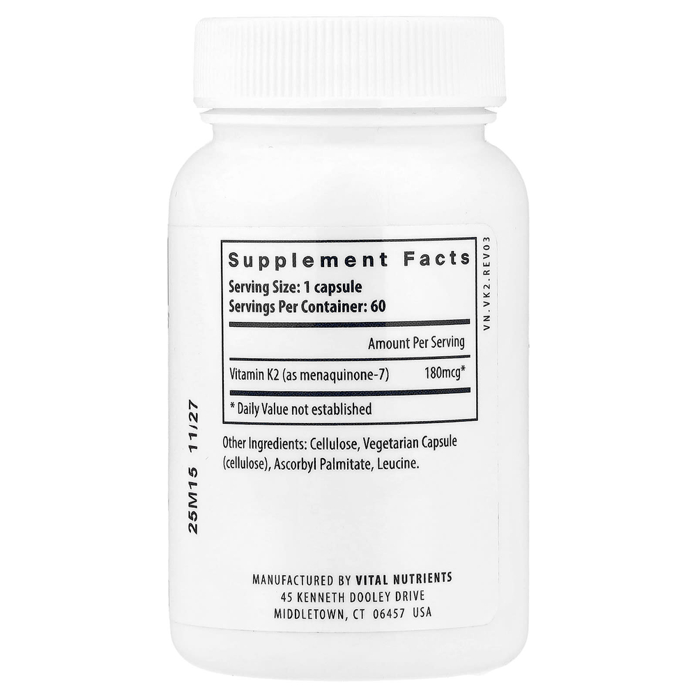 Vital Nutrients, Витамин K2-7, 60 веганских капсул (180 мкг в капсуле)