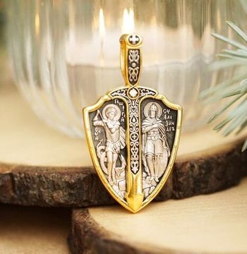 Георгий Победоносец, Александр Невский, Архангел Михаил на щите. Образок