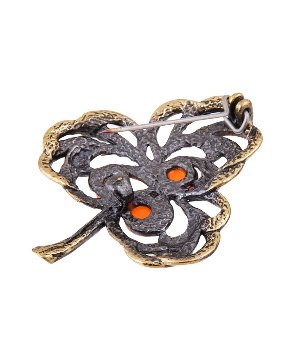 AM-3798 Брошь «Цветок Вероника зимняя» (латунь, янтарь)