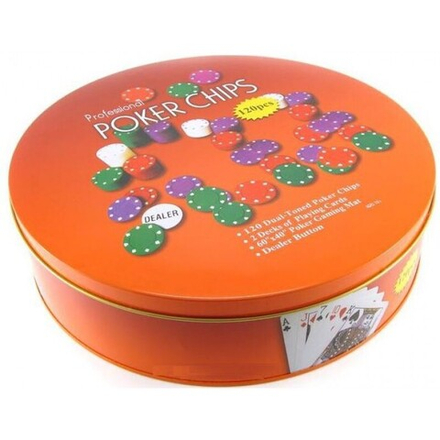 Покерный набор на 120 фишек Poker Chips в круглой коробке