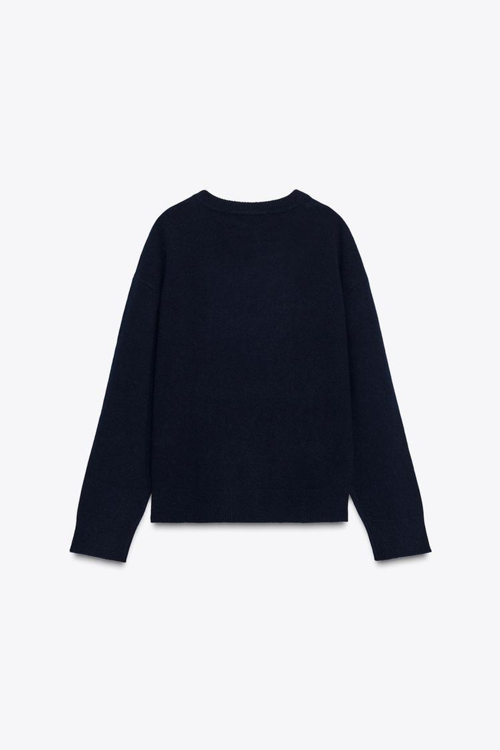 ZARA СВИТЕР ИЗ 100% ШЕРСТИ С V-ОБРАЗНЫМ ВЫРЕЗОМ, МОРСКОЙ СИНИЙ